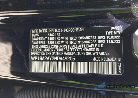 2022 Porsche Cayenne Coupe Platinum Edition из США, поврежденный, VIN WP1BA2AY2NDA49205